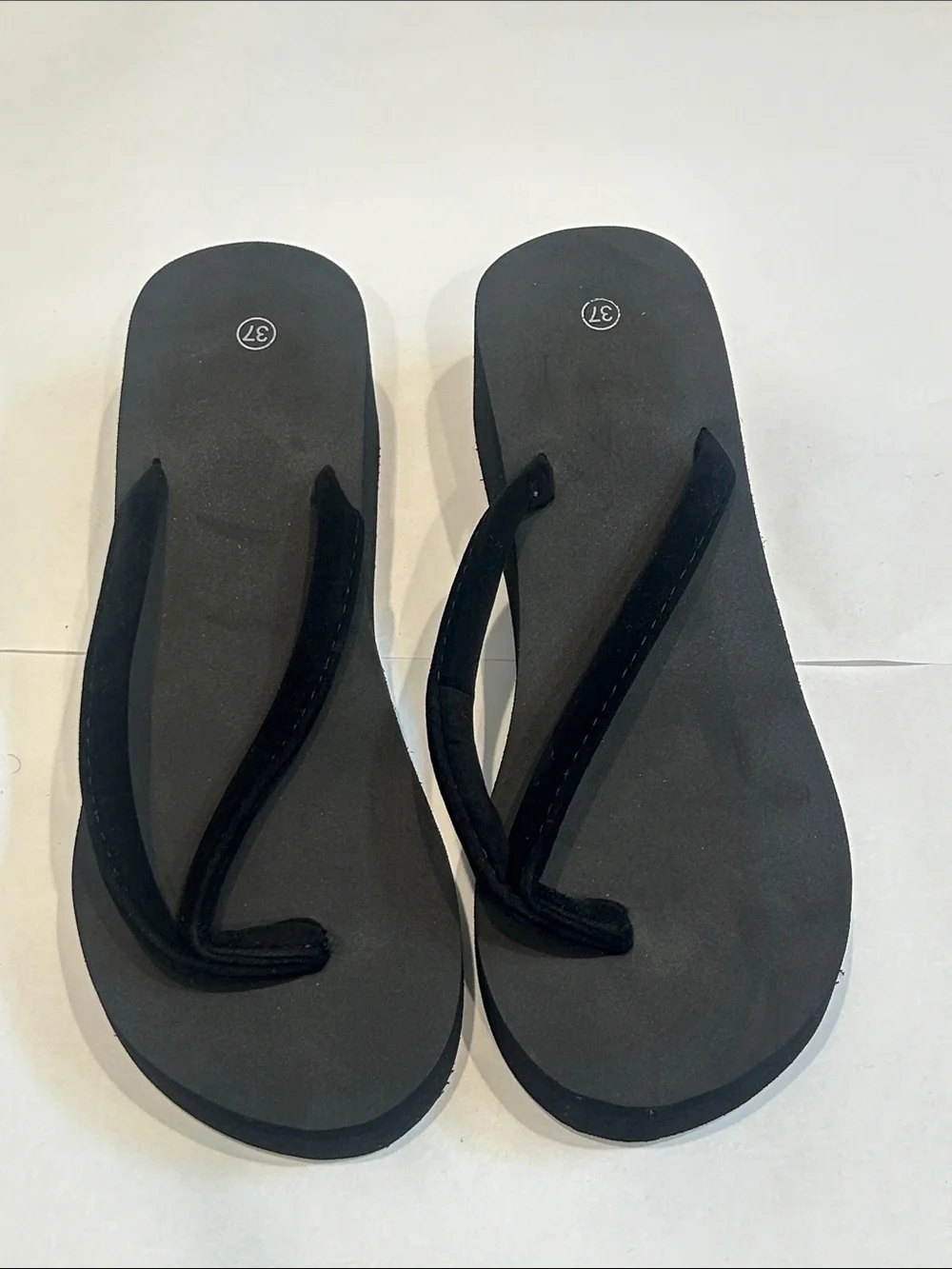 Black Platform Flip Flop Sandals velvet thong Women's Beach Slides eu 37 US 6.5